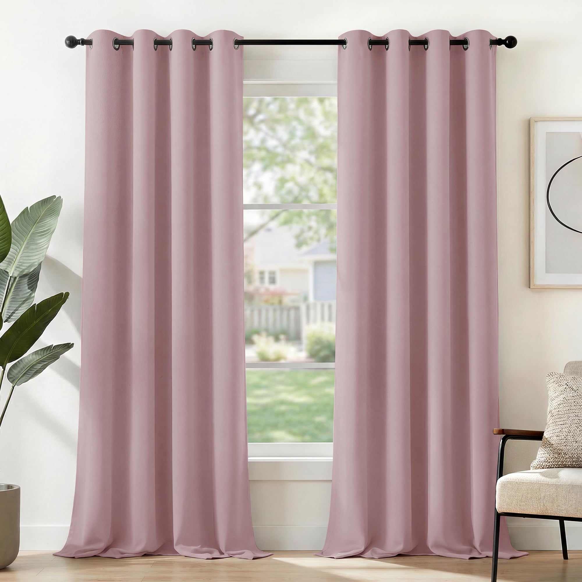 Deconovo Tende Oscuranti per Interni 2 Pezzi 270 CM Altezza, Termiche Isolanti, Anti-Rumore, con Anelli, Ideali per Camera da Letto e Soggiorno, 140x270 CM, Rosa Chiaro