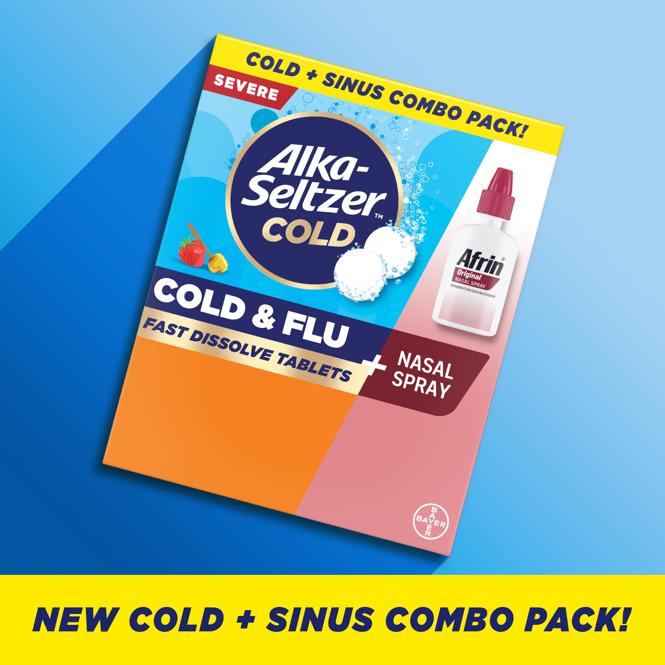 Alka-Seltzer Cold + Afrin, Cold + Sinus Combo Pack, Cold & Flu Severe (16 Fast Dissolve Tablets) + Afrin Original Spray (6 mL) Multi-Symptom Cold & Sinus Relief — Amazon image 2
