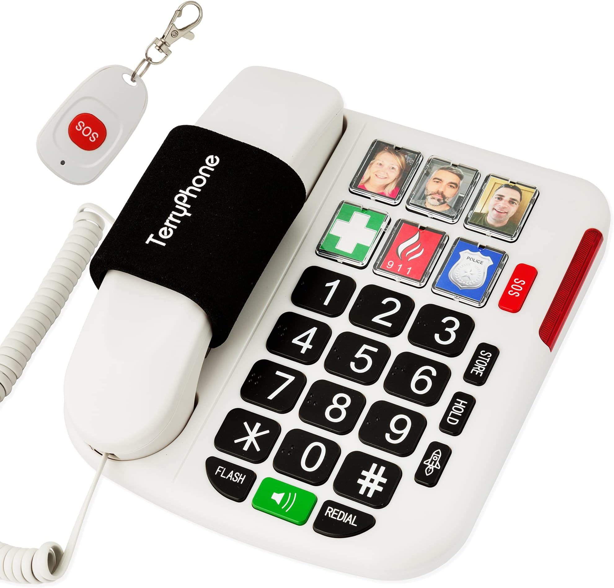 Big Button Phone for Seniors with SOS Pendant | Corded Landline Telephone | Large Braille Buttons for Visually Impaired | Amplified Ringer for Hearing Impaired | Ergonomic Grip