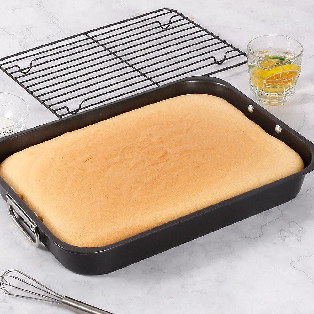Bandeja Para Hornear Horno Antiadherente De 15 Pulgadas Con Rejilla De Enfriamiento Para Hornear Pan De Pastel, Sartén Para Asar De Acero Al Carbono Profesional Con Rejilla Antiadherente
