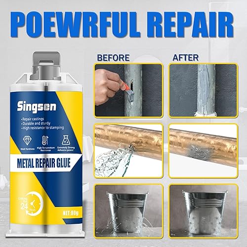 Miniatura 8 de Pegamento de reparación de metal, paquete de 2 adhesivos epoxi metálicos de 5.64 onzas, resistentes a altas temperaturas, pegamento adhesivo para