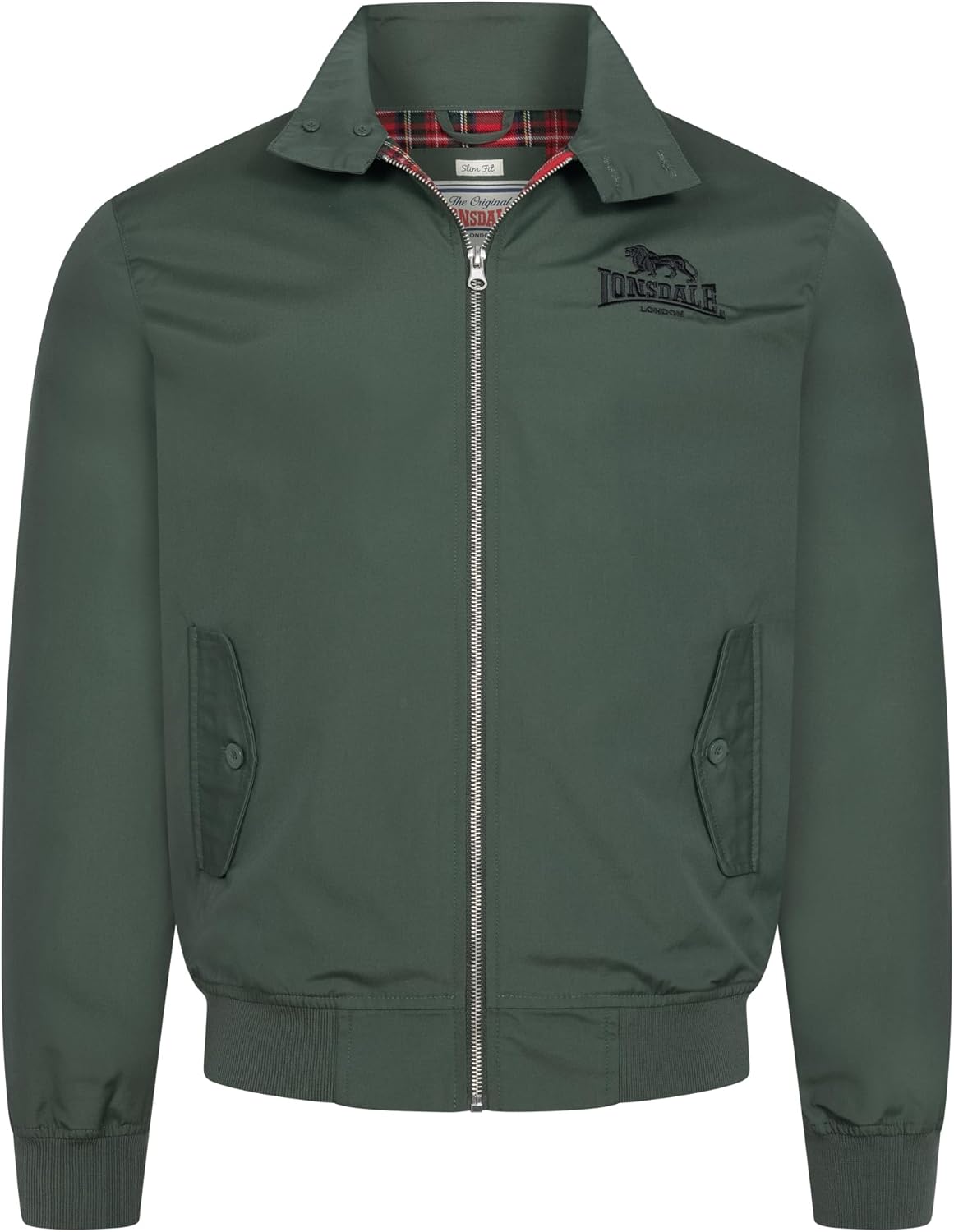 Lonsdale Classic Men's Logo Olive Green Harrington Jacket England Style Slim-Fit