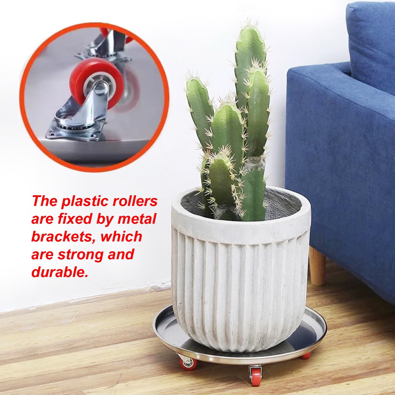 Bandeja de goteo para plantas de acero inoxidable 304 con rodillos, bandeja resistente de 45,7 cm para un fácil movimiento de las plantas, ideal para macetas y contenedores, 47 cm, accesorio de jardín