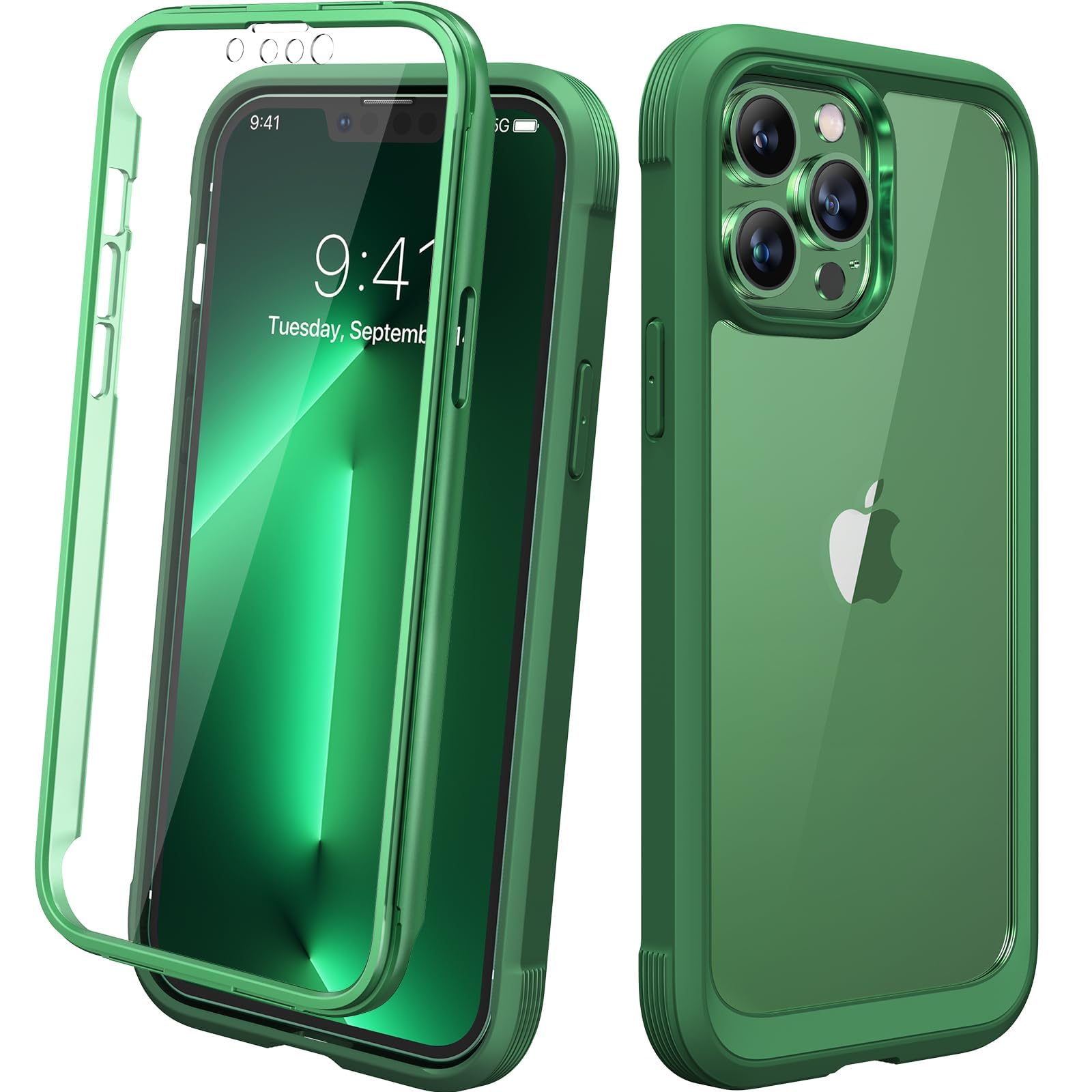 Diaclara for iPhone 13 Pro Max Case, Full Body Rugged with Built-in Touch Sensitive Anti-Scratch Screen Protector, Soft TPU Bumper Case for iPhone 13 Pro Max Case 6.7", Green
