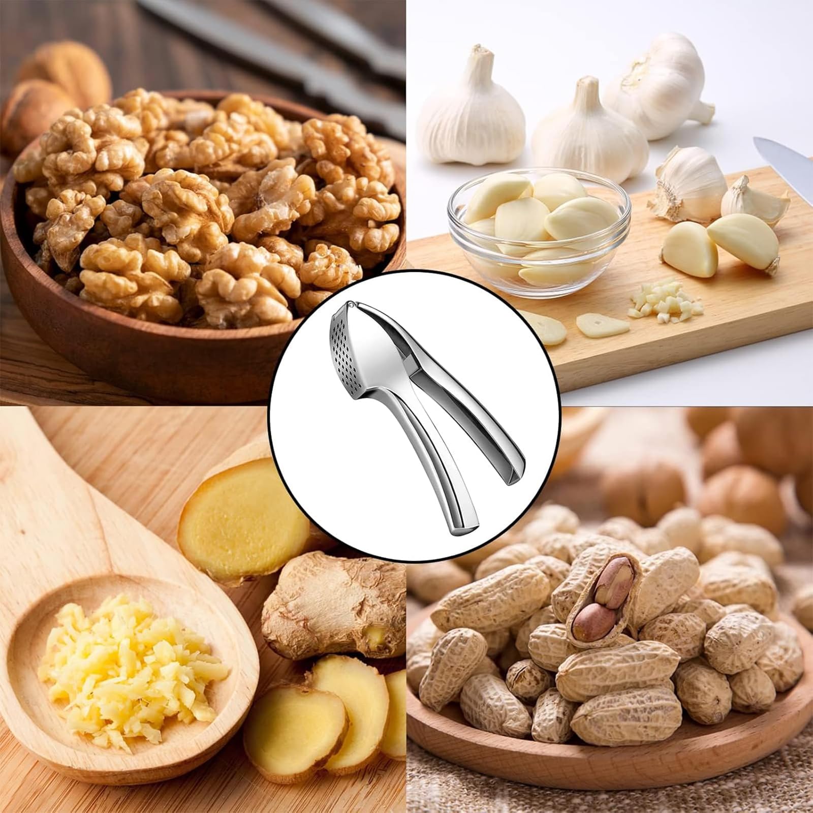 Prensa de ajos premium de acero inoxidable – Triturado de ajo y jengibre sin esfuerzo – Ergonómica, duradera, apta para lavavajillas, ideal para cocinas domésticas