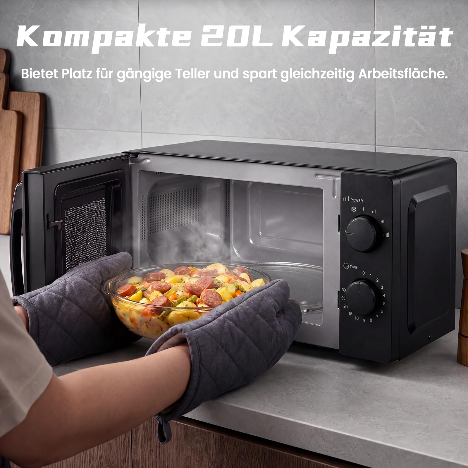 Galanz Mikrowelle 20L 700W, Solo Mikrowellengerät mit Drehregler, 6 Leistungsstufen, Drehteller aus Glas & Sichtfenster, einfache Bedienung, Schwarz, P70J20J-P5