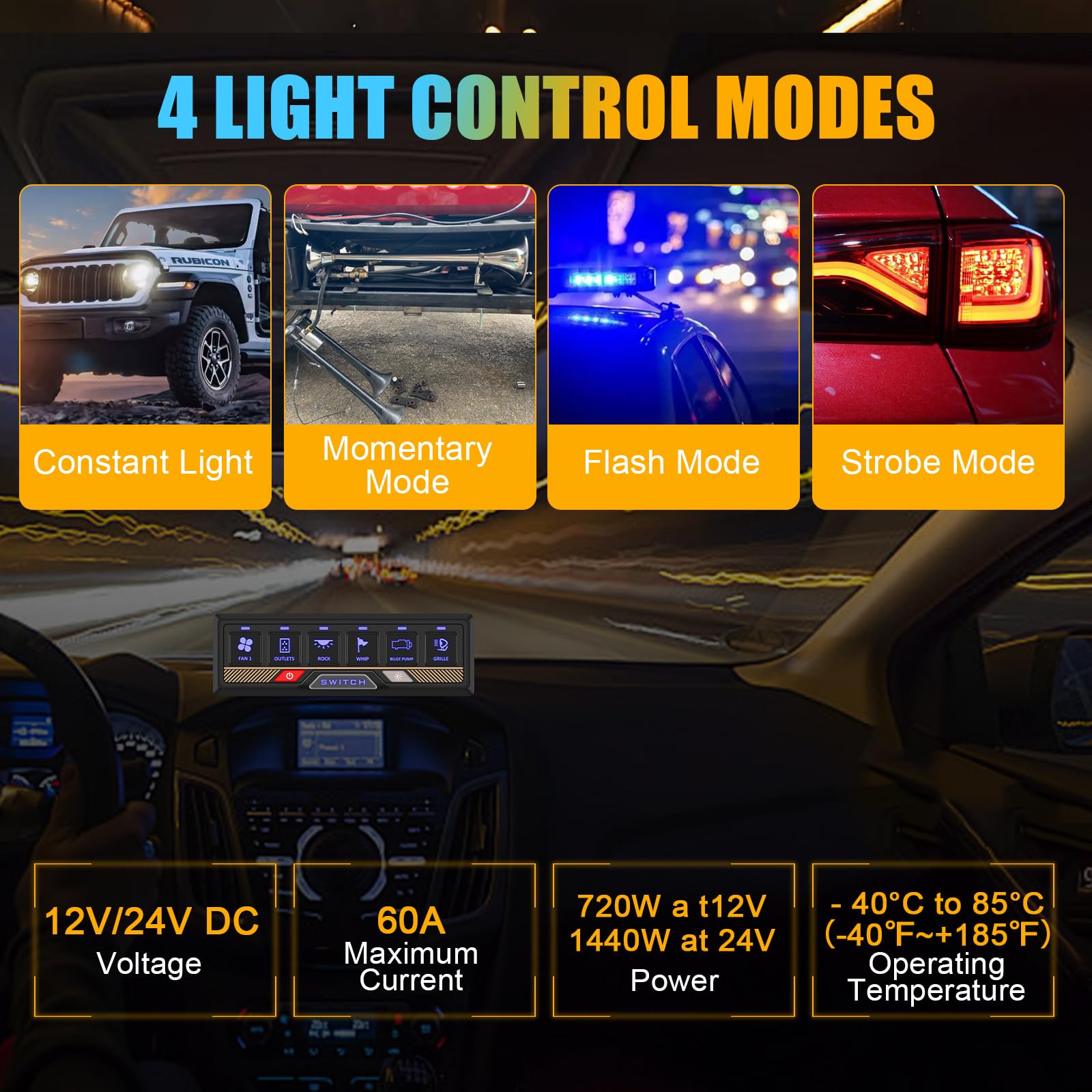 Chelhead 12 V/24 V Pannello di controllo RGB 6 posizioni dimmerabili multifunzione programmabile accessori controllo batteria impermeabile, compatibile con camion, barca, SUV, camper, rimorchio marino