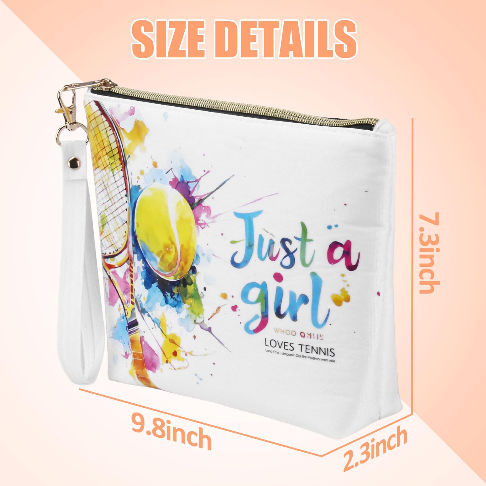 BuyCard Tennis Makeup Bag - Portable Toiletry Pouch with Zippers and Wristlet - Inspirational Gifts for Women Tennis Lovers and Players - Birthday Gift