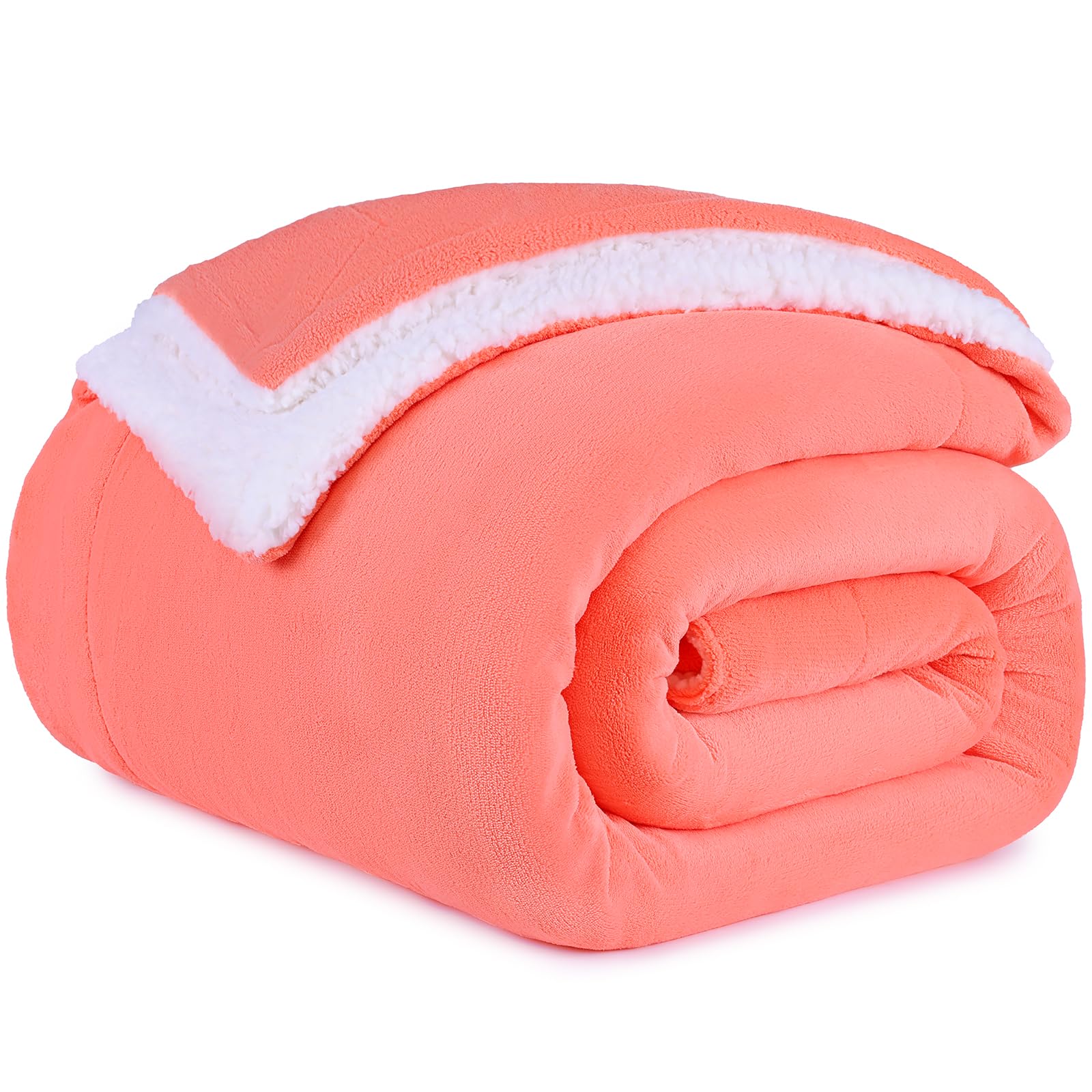 PanxHome Sherpa Fleece Blanket 200x230 cm, Super Skin Friendly Cozy Milk Velvet Blanket, 520GSM Thick Blanket, Fluffy Throw Blanket for Bed King Size, Sofa Throw, Wool Blanket, Coral Red