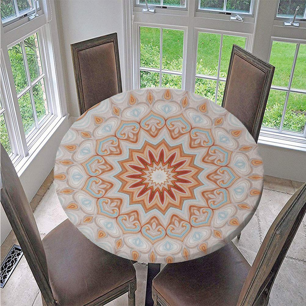 Nappe Ronde FANSU Imprimé Mandala – Diamètre 130 Cm, Bords élastiques – Imperméable, Anti-taches – Vert Et Jaune