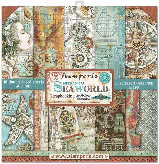 Stamperia International KFT Paper Pad 10 Sheets Double Sided Sea World, Multicoloured, 20.3 x 20.3 (8" x 8")