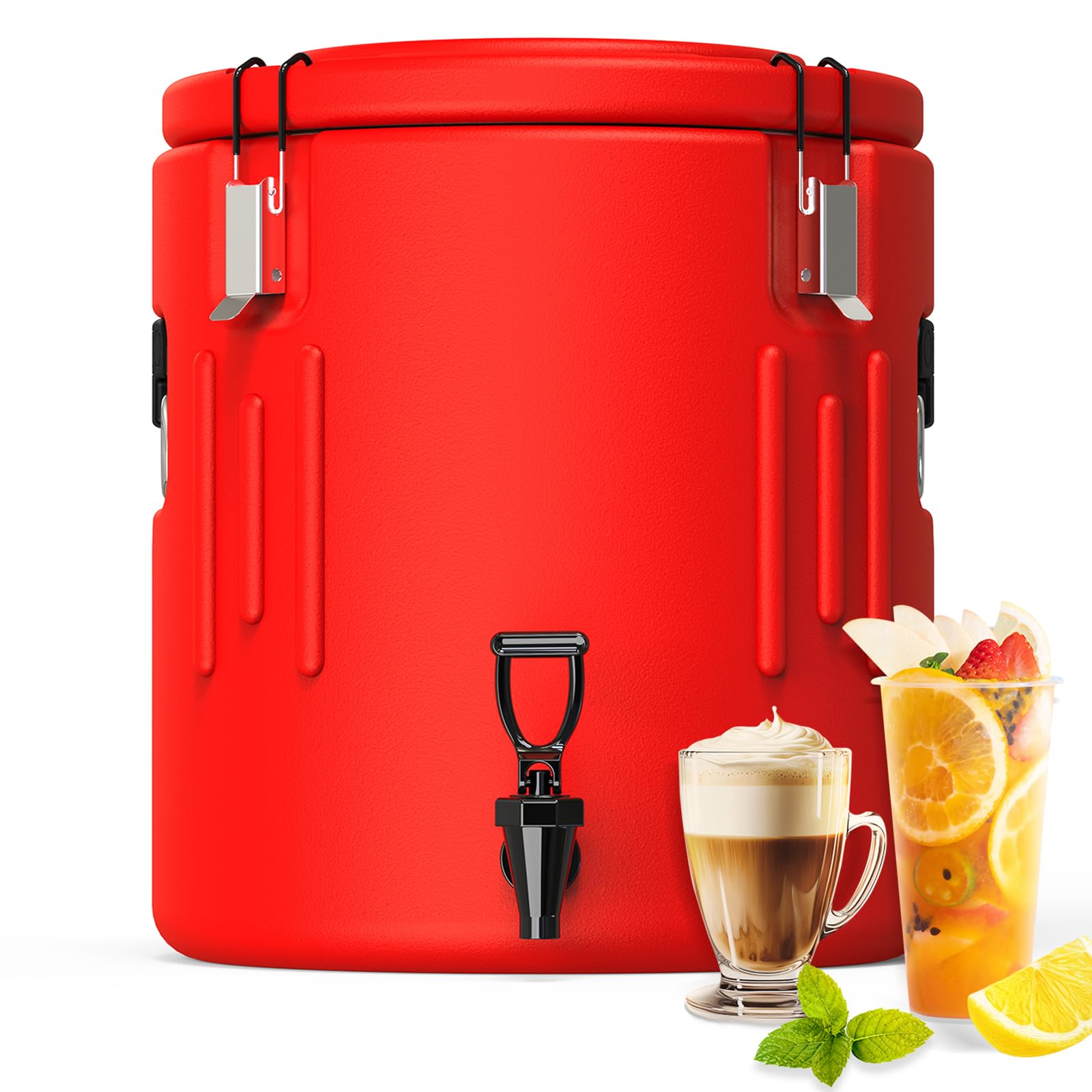 Insulated Beverage Dispenser 6.5 Gallon, Hot Drink Dispenser with 304 Stainless Steel Interior & Spout, Cold & Hot Water Dispenser, Portable Water Cooler, Outdoors Water Jug for Camping Party Sports