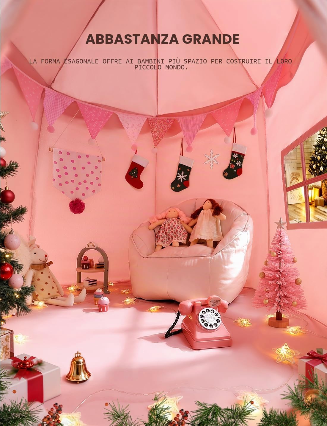 Besrey Tenda per Bambini con Luci – Tenda Gioco per Bambini a Castello per Principesse, Ampio Spazio Interno, Struttura Stabile – Ideale per Tenda Bambini Cameretta e Interni (Rosa)