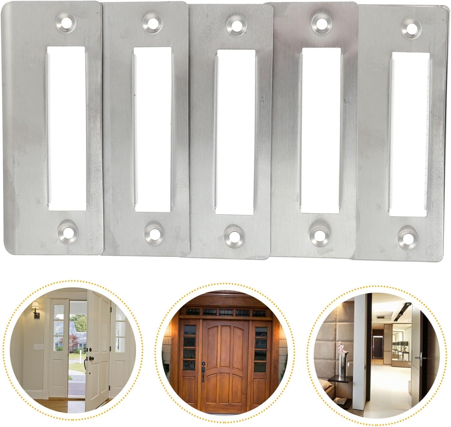 Mikikit 5pcs Deadbolt Strike Plate Security Reinforcer for Doors Easy to Install Door Guard for Enhanced Home Safety