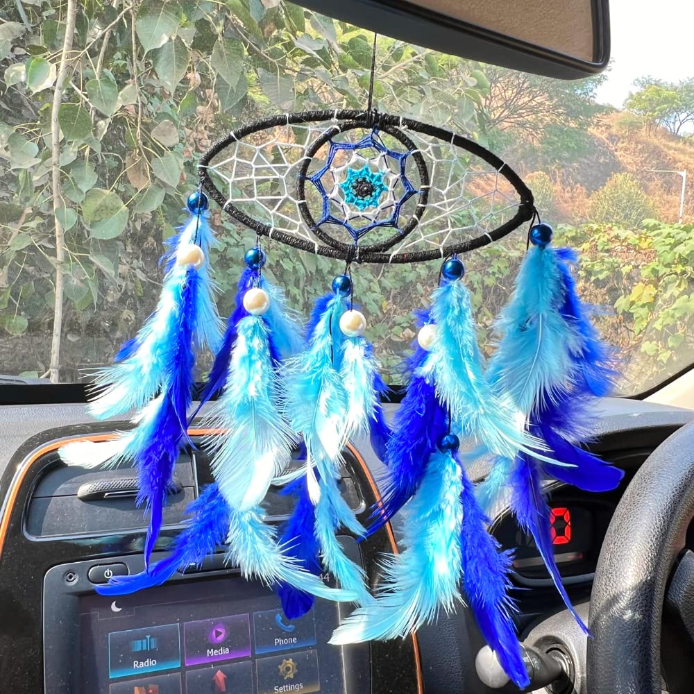 Rooh Dream Catcher~ Turkish Evil Eye Car Hanging Dream Catcher ~Handmade Hangings for Positivity Nazar Battu Used for Wall Feather Hanging, Decor, Gift, Car, Wind Chimes, Feather Windchime