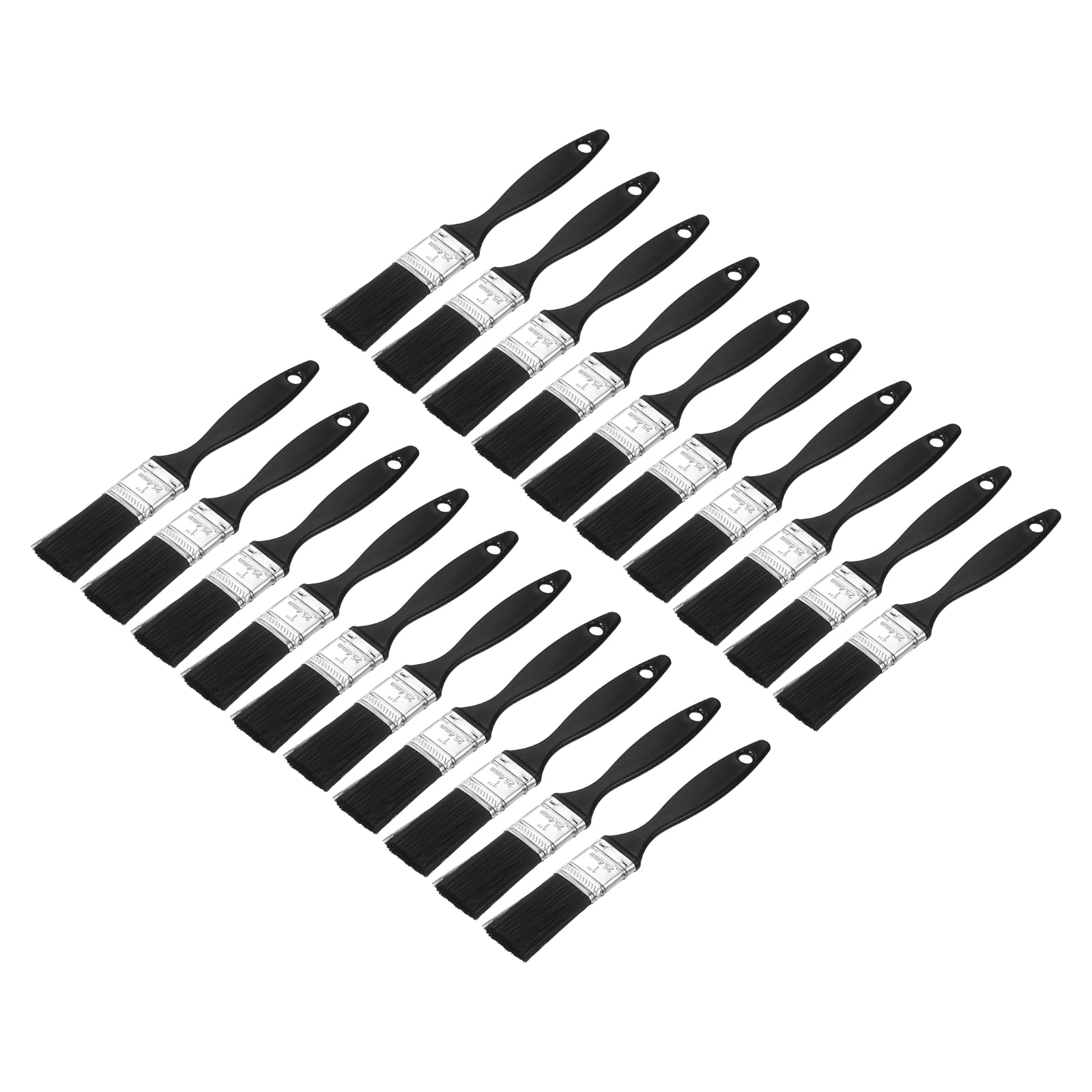 sourcing map 20pcs 1"/25mm Paint Brushes, Flat Brush Nylon Bristle with Plastic Handle, Acrylic Painting Paintbrush Professional Paint Tools for Latex Oil Paints, Black