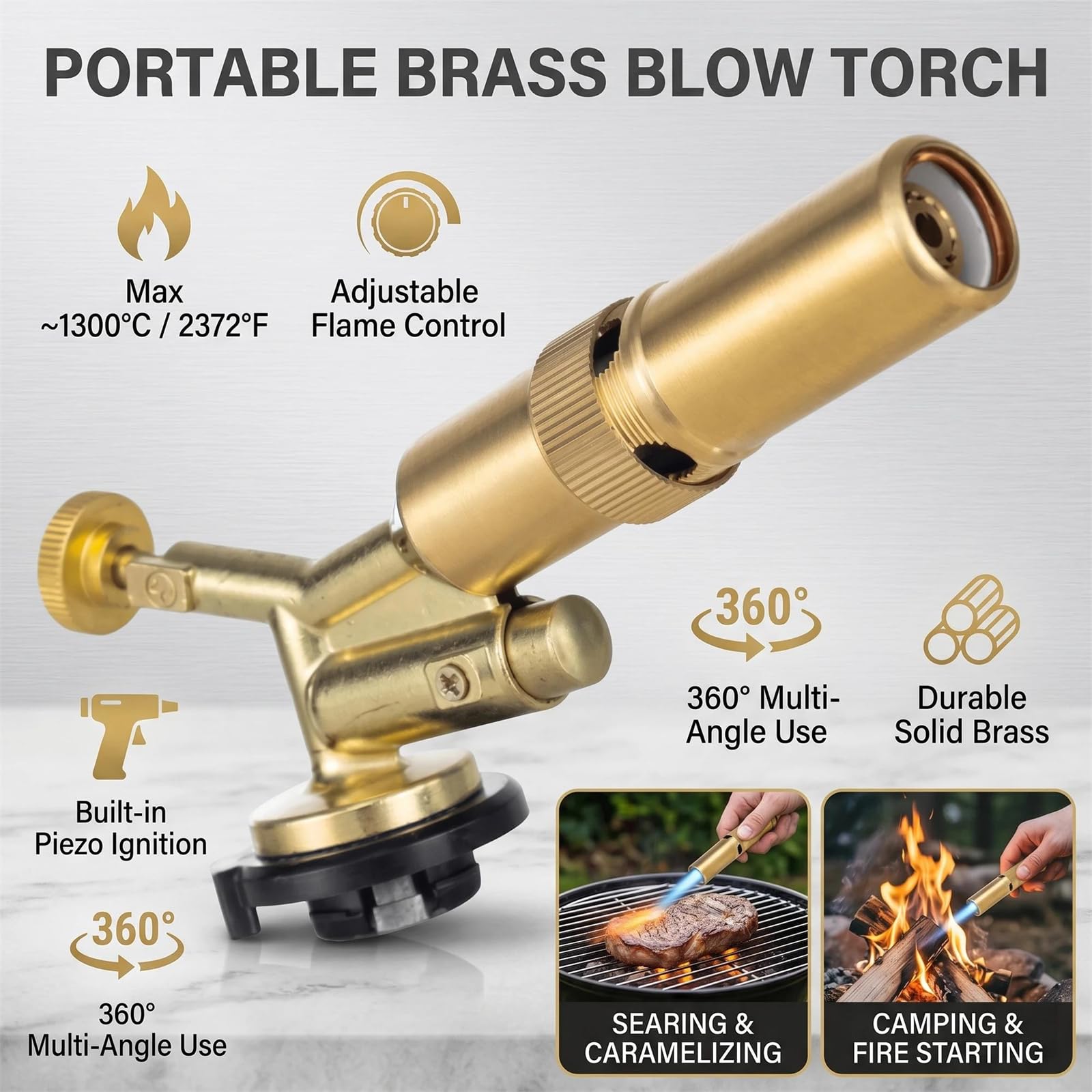 Gaz butane portable laiton lance-flammes d'extérieur camping barbecue | pour cuisine en plein air randonnée pique-nique chauffage survie pêche sur glace chasse et chaleur hivernale