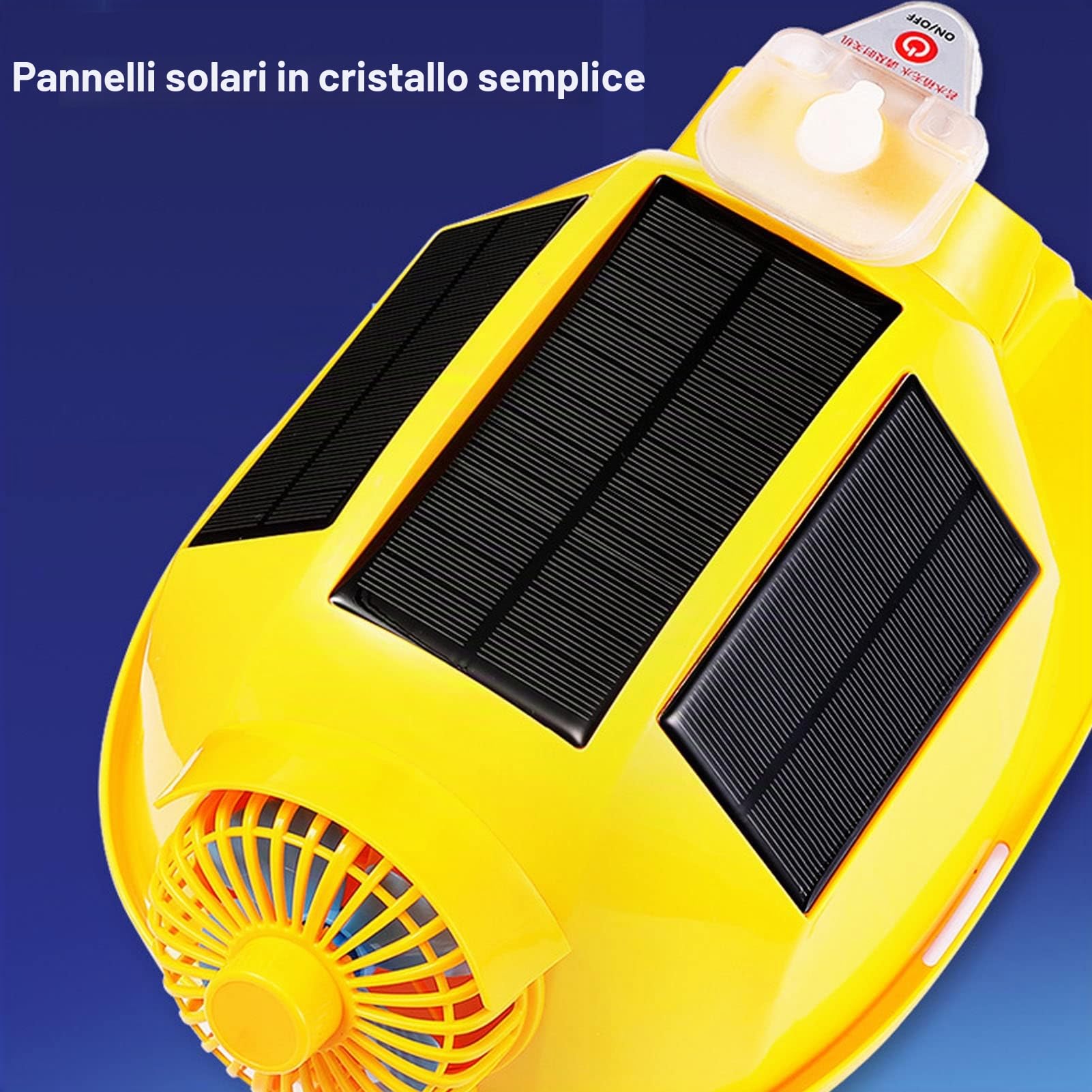 Casco di sicurezza, ventilatore solare doppio per raffreddamento efficiente, faretto impermeabile luce intensa, dimensione regolabile comfort, fibra di vetro ABS giallo