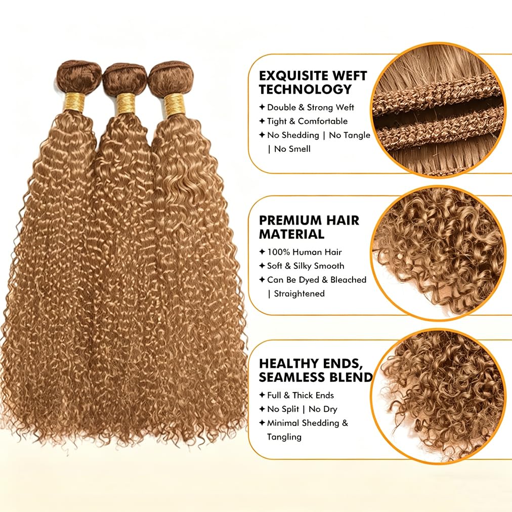 Honey Blonde Kinky Curly Bundles Human Hair 22 22 22 Inch Brazilian Hair image 3