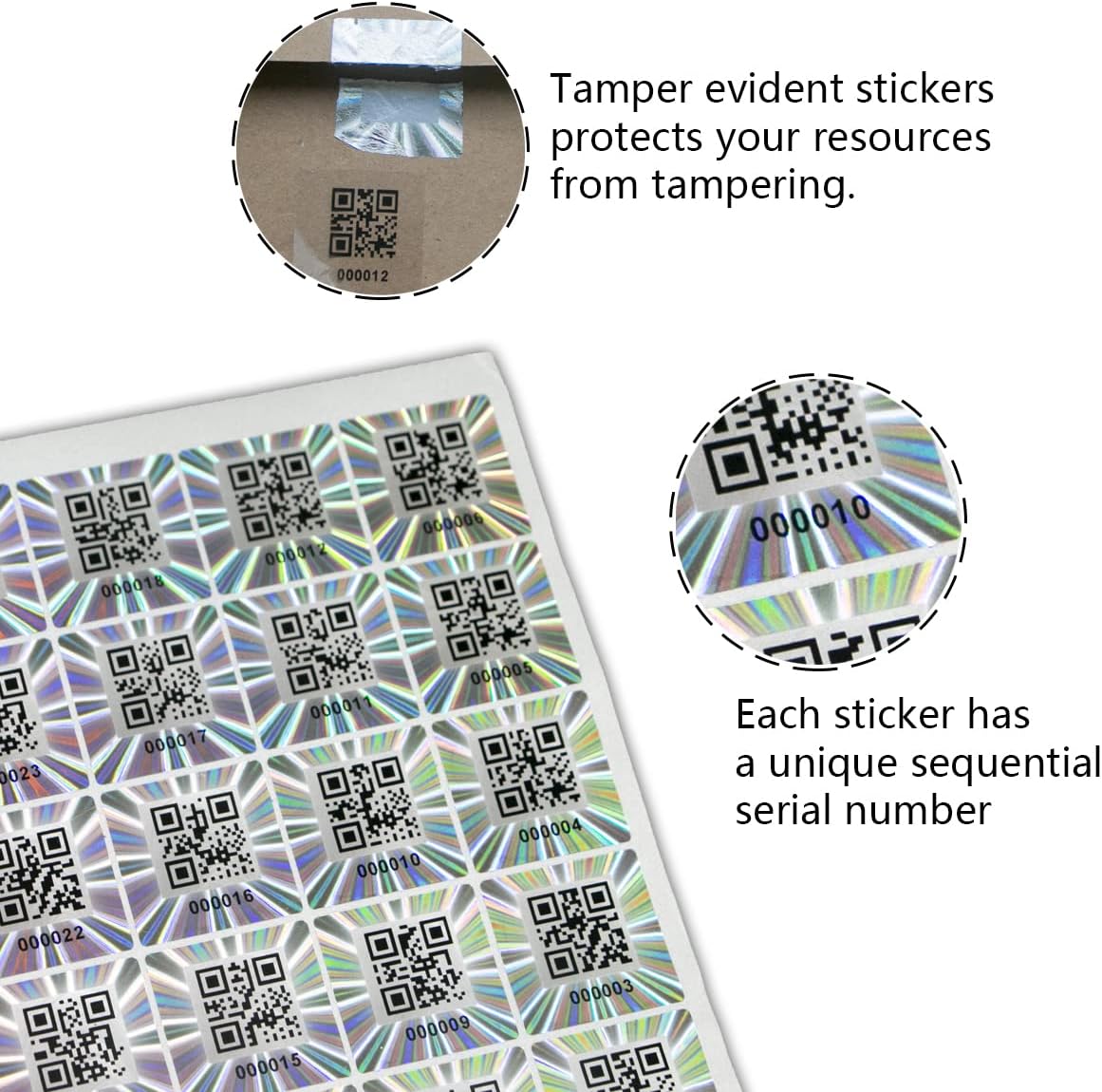 300pcs Hologram QR Code Labels, Tamper-evident Security Seal Sticker,Warranty Void Tamper Proof Labels with Unique Sequential Serial Numbering(1x1inch) - Image 2