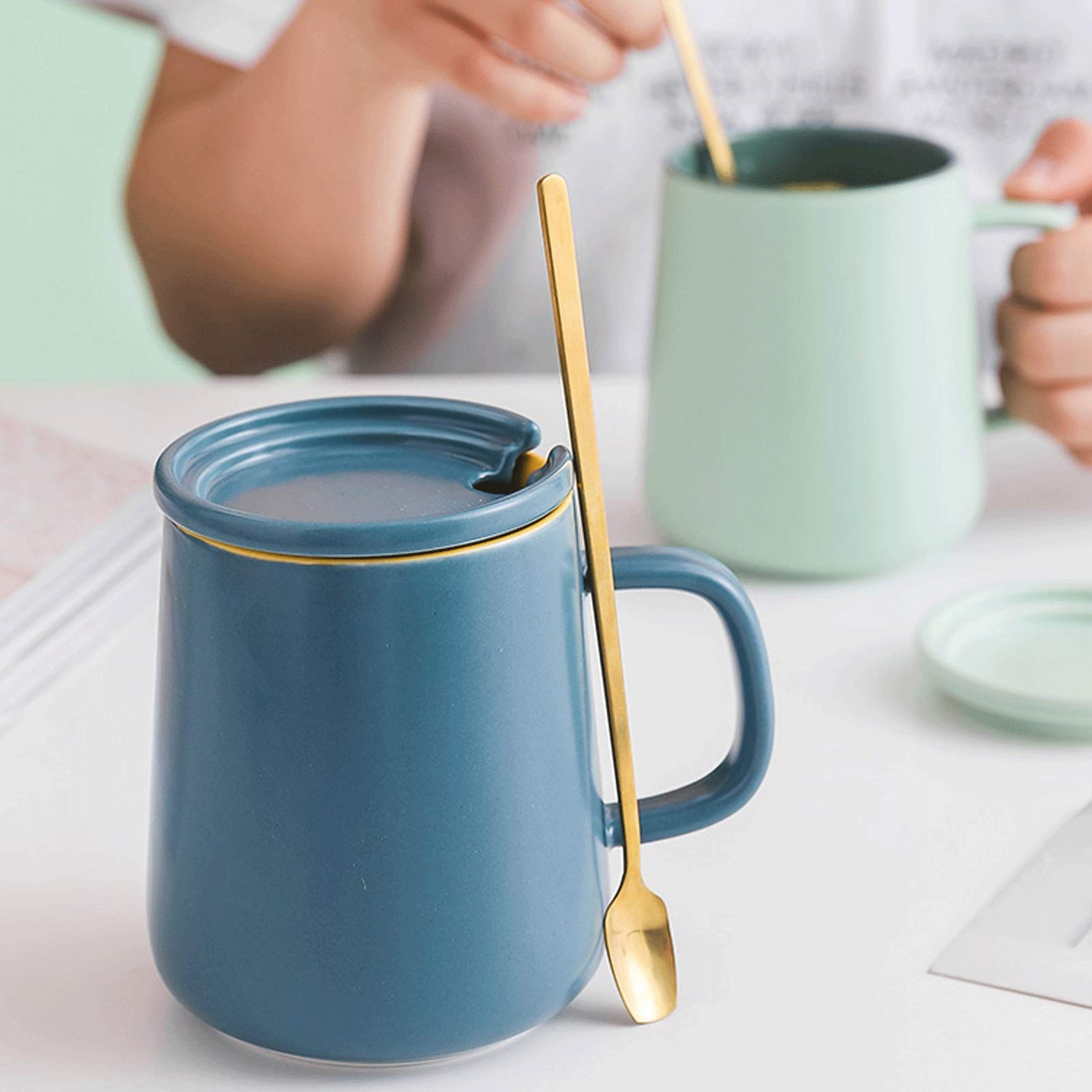 Becher Becher mit großem Fassungsvermögen Personalisierte Kontrastfarbe Kaffeetasse Wohnzimmer Teetasse Set Keramikbecher 500 ml, Geeignet für Milch, heiße und kalte Getränke, Kaffee Kaffeetasse