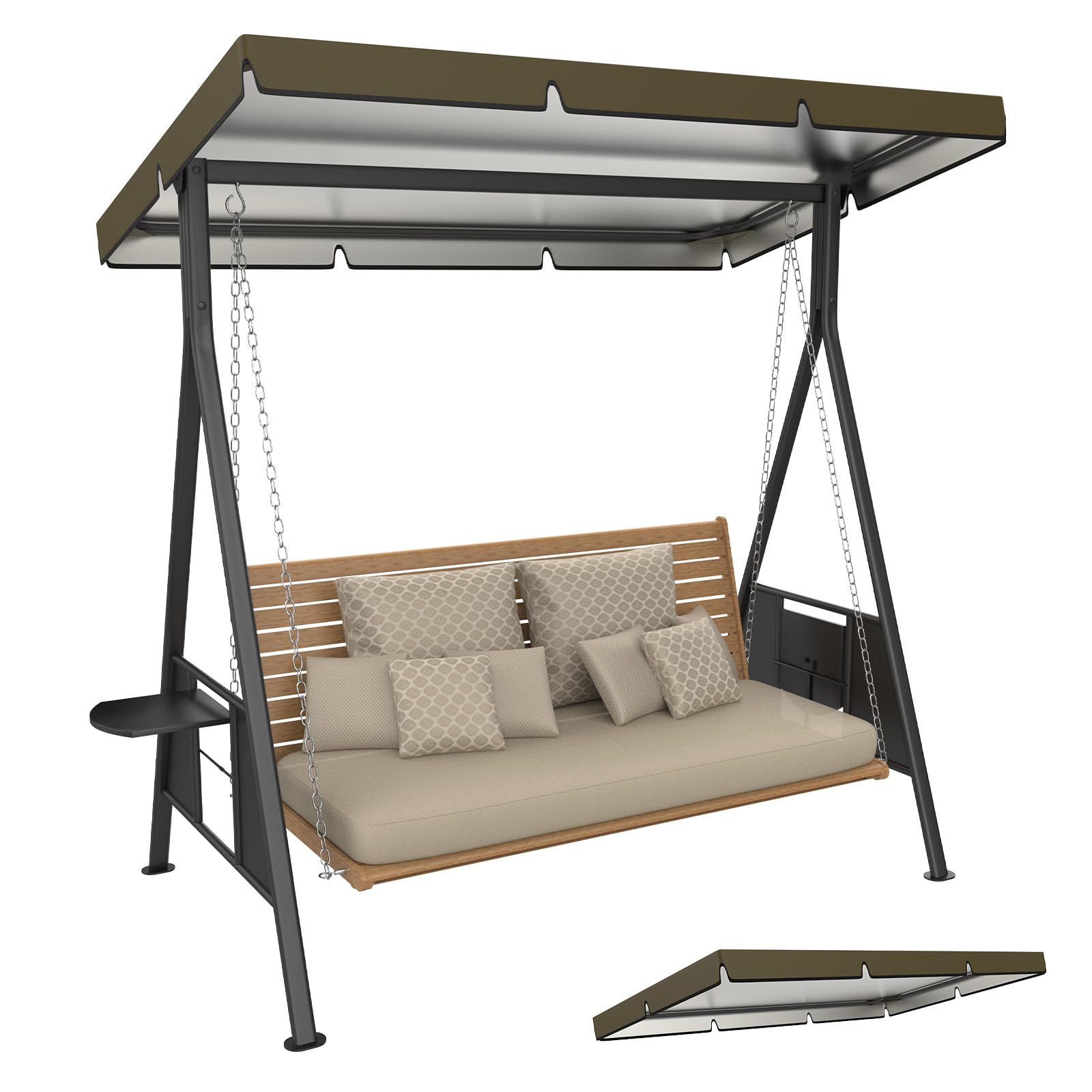 M METERXITY 1-Pack Swing Replacement Canopy, 6.1x4.2x0.5 Inch 600D Thicken Oxford patio swings with canopy Waterproof Fabric for Outdoor Garden/Yard/Park/Porch/Patio [Brown]