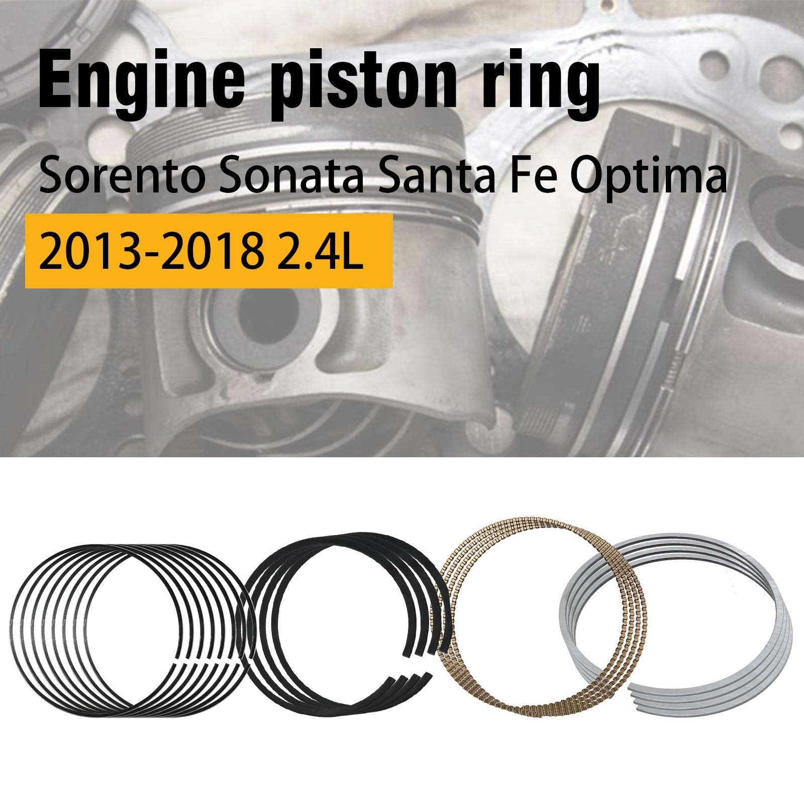 Engine Piston Ring Set – Fits 2013-2018 Hyundai/Kia 2.4L – Sonata Optima Sorento Santa Fe