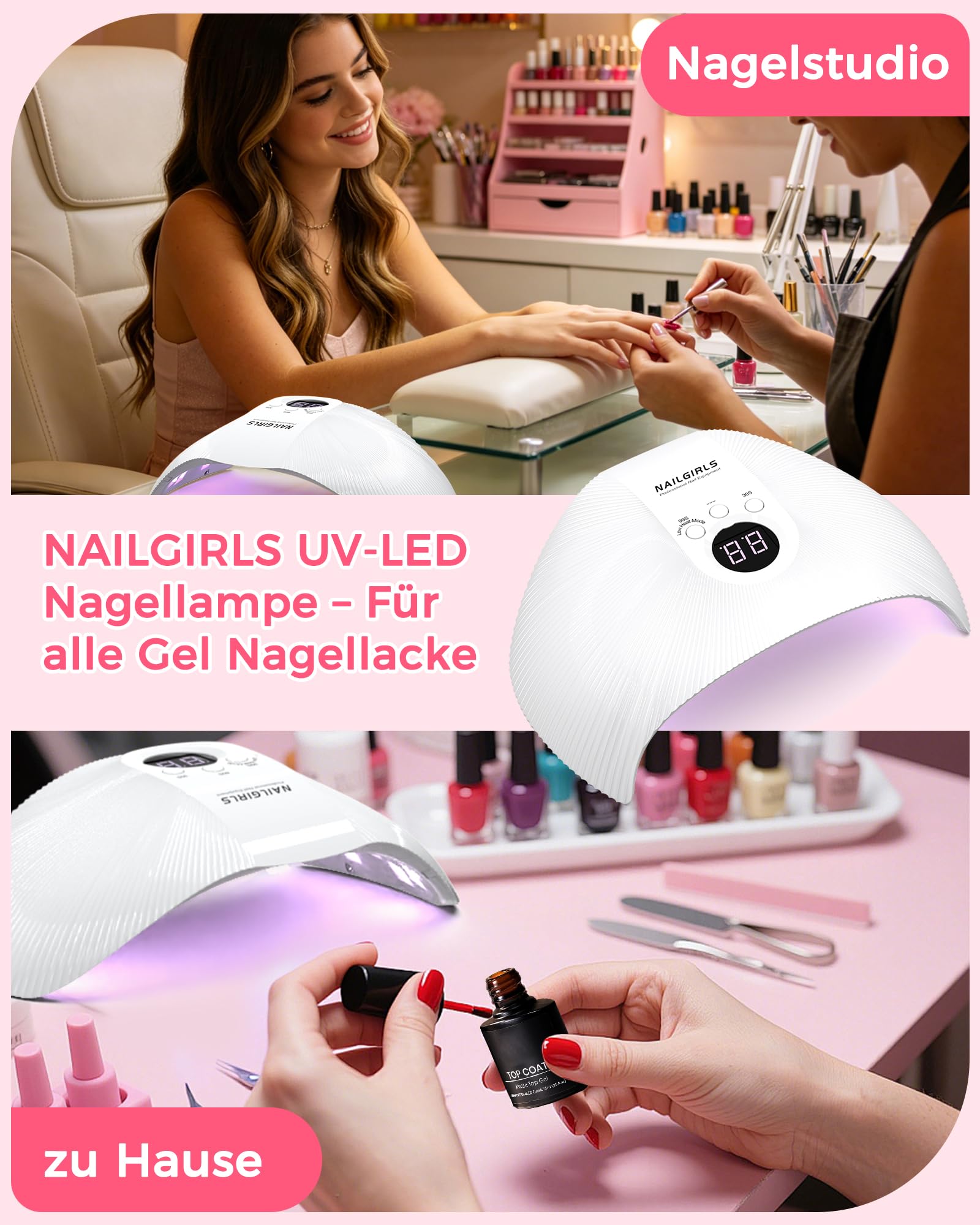 NAILGIRLS 75W Nagellampe für Gelnägel, UV LED Lampe Nägel, 30/60/99s Timer, Auto-Sensor und LCD-Display, UV Lampe für Gelnägel, Nageltrockner, für Zuhause und Salon, Geschenk für Frauen