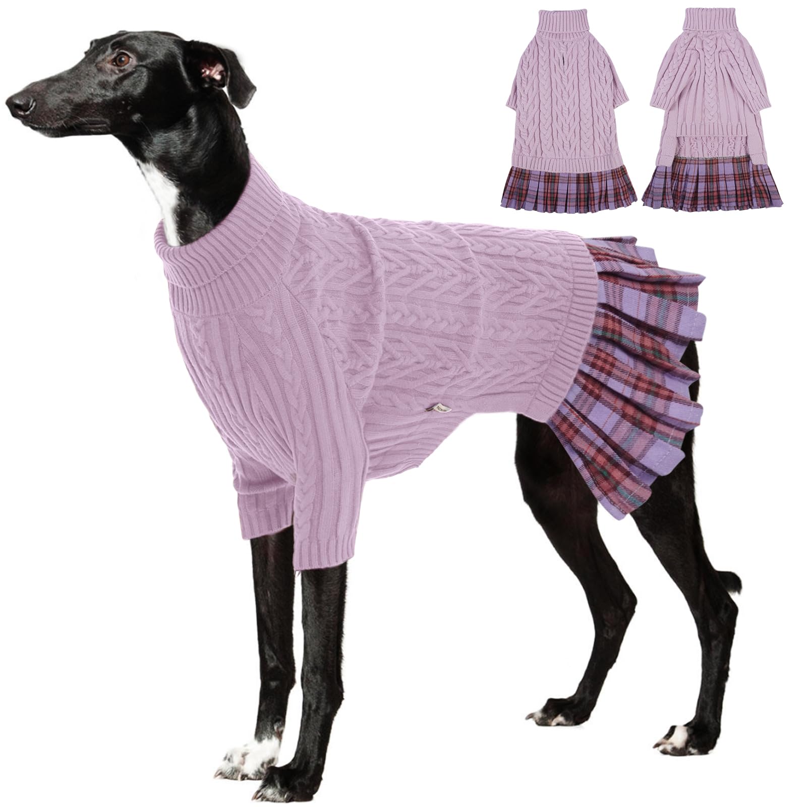 Robe pull pour chien en tricot torsadé violet L, chandail d'hiver doux de qualité supérieure
