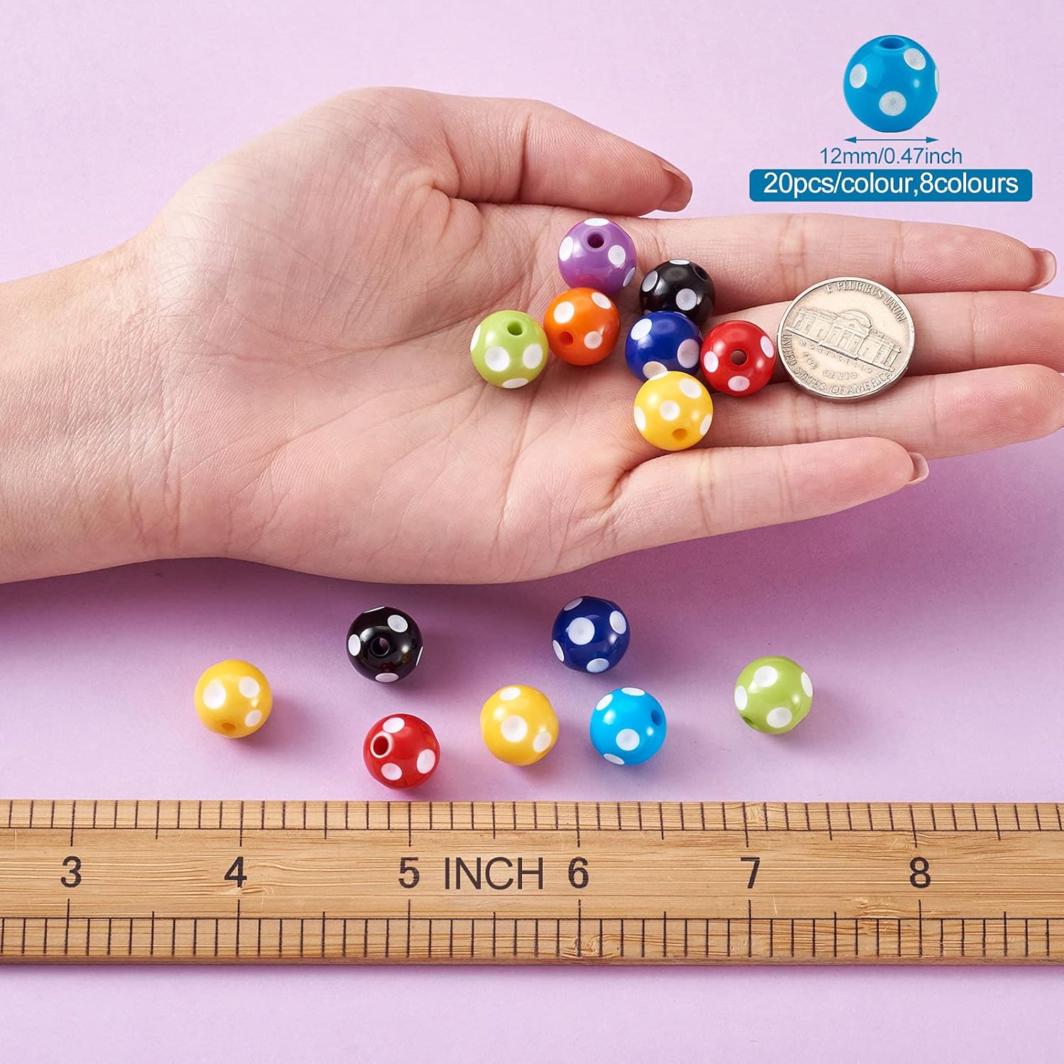 Cheriswelry 160pcs Opaque Resin Dot Beads Colorful Bubblegum Chunky Rondelle Beads Round Polka Dot Pattern Loose Bead Gumball Spacer Ball Bead for DIY Crafts Jewelry Earring Making Handmade