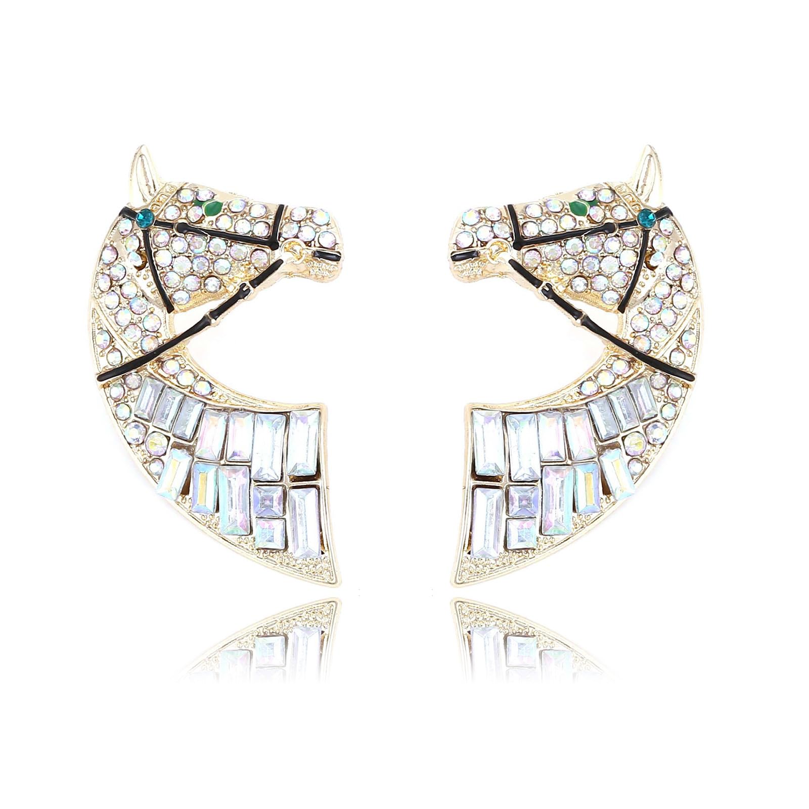 DEYOUM Horse Earrings for Women Sparkly Rhinestone Crystal Fun Race Horse Earrings Cute Western Horse Animal Stud Earrings Western Party Race Holiday