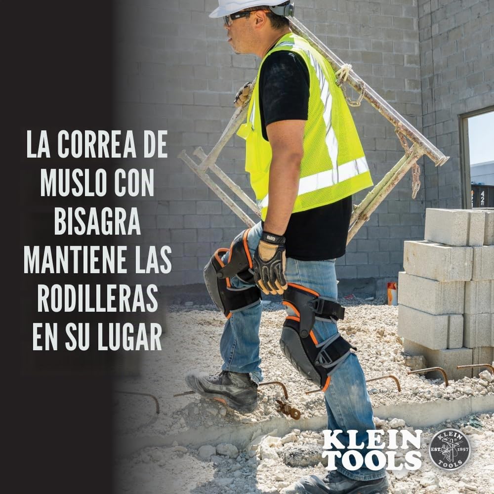 Klein Tools 60491 Hinged Knee Pads, Heavy Duty Gel Foam Protective Knee Pads with Quick-Fasten Buckle and Thigh Strap, Black