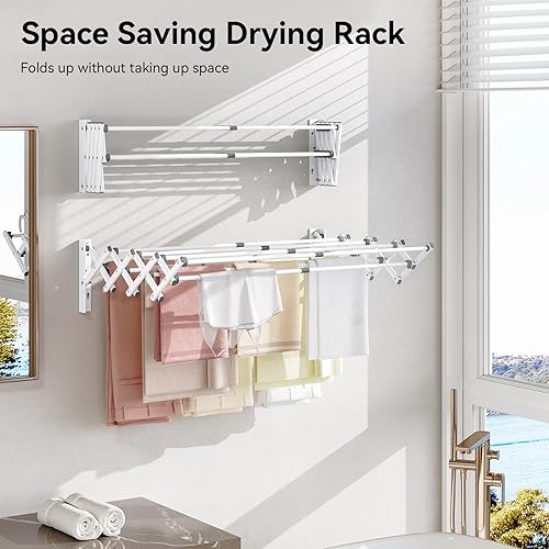 Miniatura 5 de APEXCHASER Tendedero de Ropa Montado en la Pared Tendedero de Secado Retráctil, Toalleros Montados en la Pared para Baño Balcón Cuarto de Lavandería