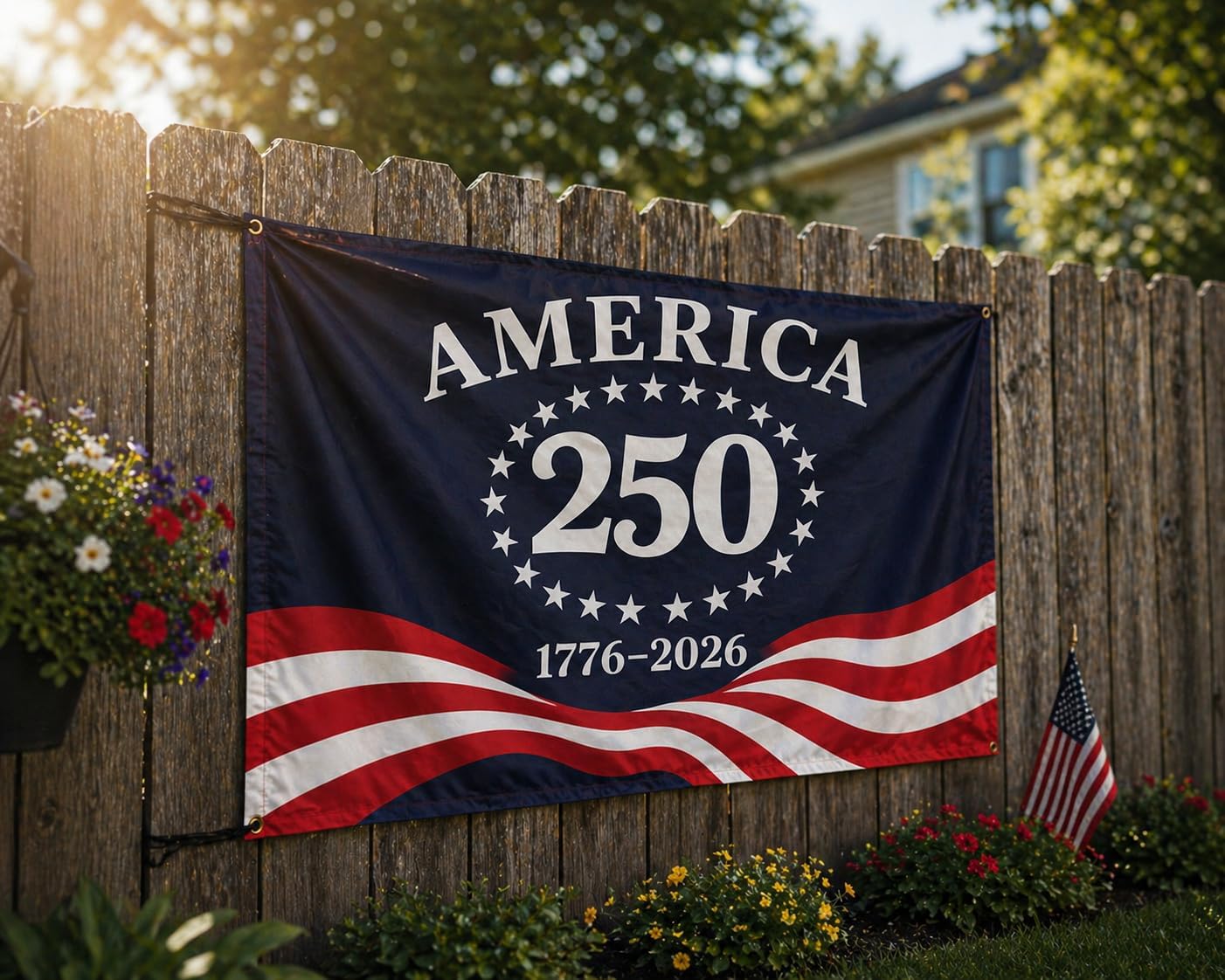 USA 250th Anniversary 3ft x 5ft Printed Poly-Cotton Flag | Patriotic American Flag for Home Yard Events Historic Displays | Two-sided Design Lightweight Fabric for Indoor Outdoor Use