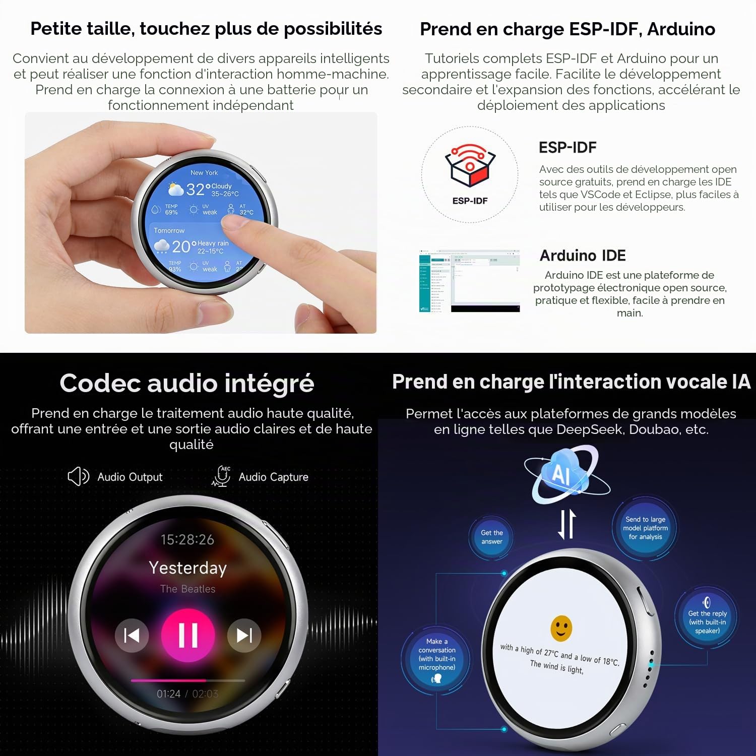 Waveshare ESP32-S3 1.75inch AMOLED Round Touch Display Development Board, 466x466 Resolution, Aluminum Alloy Case, Onboard Dual Microphones Array, Portable Mini Display