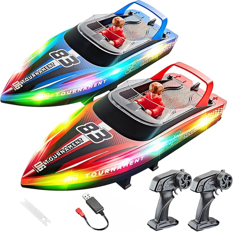 BEZGAR HJ821 2 Packs 10 Inch 15 KPH Fast RC Boats for Kids | 2 Packs 15 KPH High Speed; Waterproof Hull Design; Dual RC Boats for Pools & Lakes; Gifts for Boys Kids 6-12