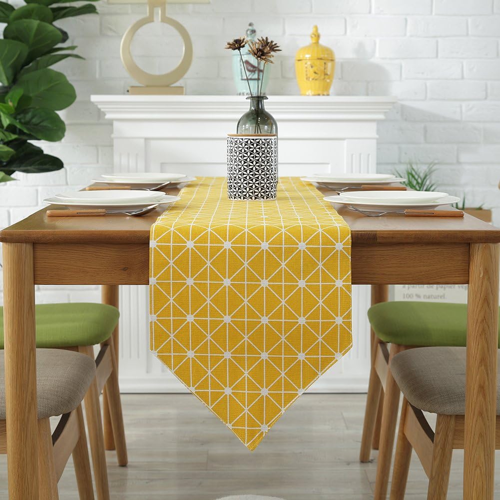 Exсluѕіvе Dіѕсоunt 60% Prісе ColorBird Diamond Checkered Table Runner Cotton Linen Runners for Kitchen Dining Living Room Table Linen Decor (12 x 86 Inch, Yellow)