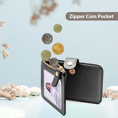 Miniatura 3 de M-Plateau Billetera minimalista, tarjetero y pequeño con llavero de portero para llaves de automóvil, con cremallera y ventana de identificación,