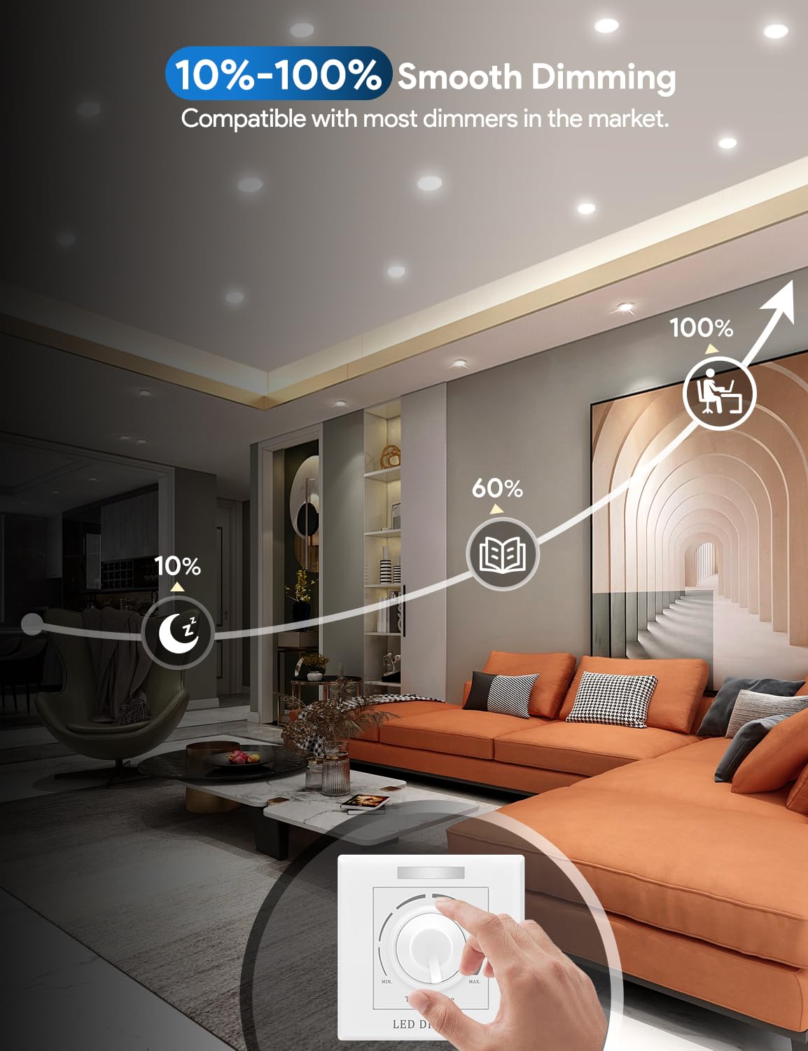 Foco Empotrable LED Techo Regulable 5W, Downlight Giratorio 450LM 3000K 4000K 6000K, IP44 Ø68-80mm Interior AC 220-240V para Baño Salón Cocina, 12 Piezas