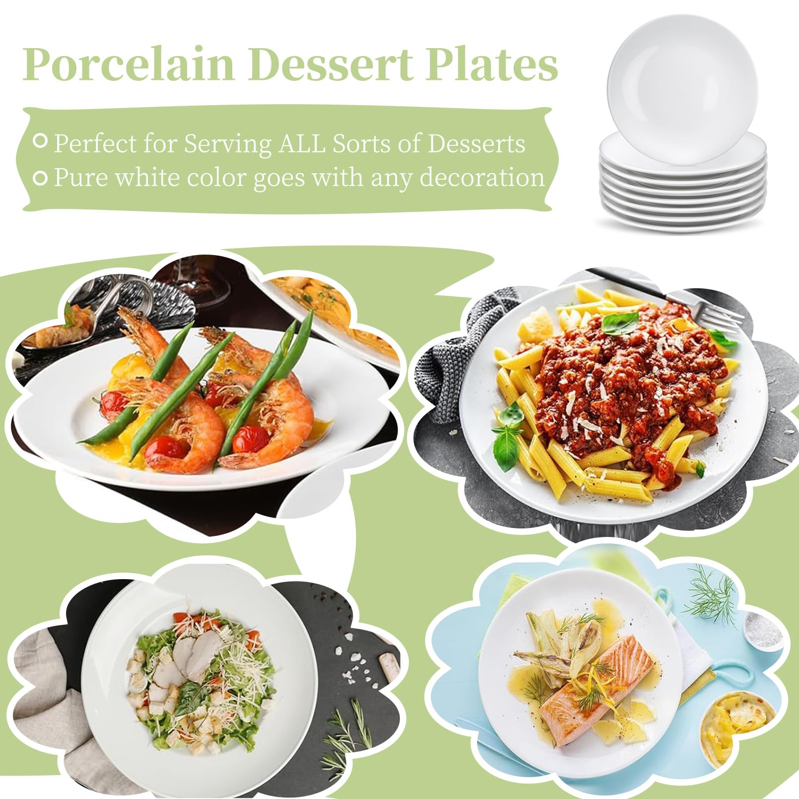 16 piatti da dessert in porcellana, piccoli piatti rotondi da 15,3 cm, per antipasti, piatti da dessert in ceramica per torte, snack, forno a microonde e lavabili in lavastoviglie