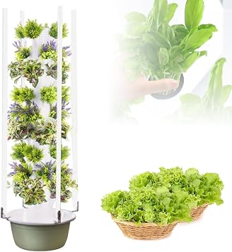 Hydroponics Tower Growing System, 20/28/36 Pods Vertical Garden with LED Grow Light, Hydroponic Grow Kit with Hydrating Pump, Aquaponics Growing System Kit for Leafy Vegetables and Fruits,9Layer
