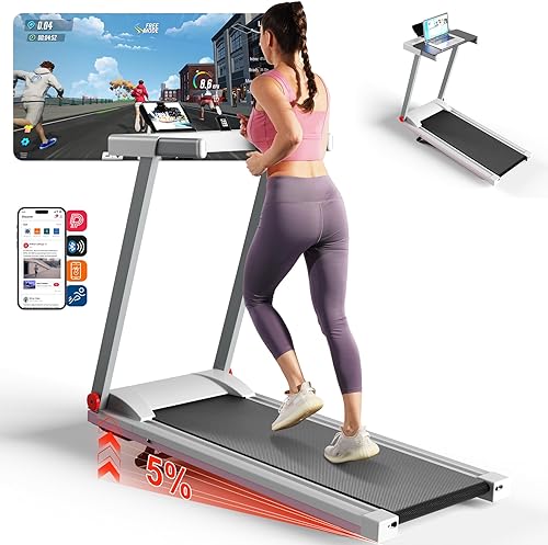 Miniatura 4 de DeerRun Almohadilla de caminadora con inclinación del 6%, potente y silenciosa almohadilla de caminadora de 3.0HP con barra de asa, capacidad de 300