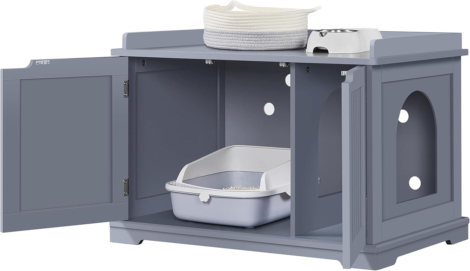 Cat Litter Box House Cabinet with MDF Wood Minimalist Double Doors with Side Access Ventilation Holes 75.5 x 51 x 52.5 cm Grey