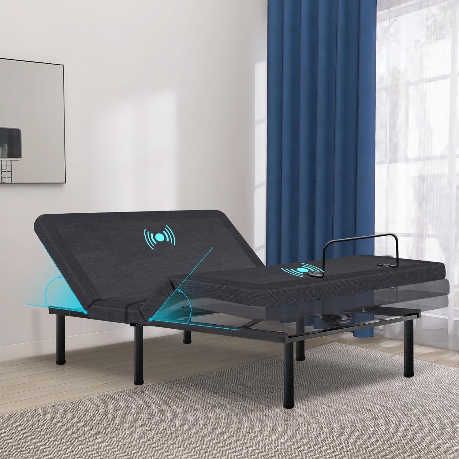 Full Adjustable Bed Frame with Massage, Updated Adjustable Bed Base with Thickened Frame, Wireless Remote, Head and Foot Lift, Anti-Snore/0 Gravity, Under-Bed Light, Voice Control Electric Beds