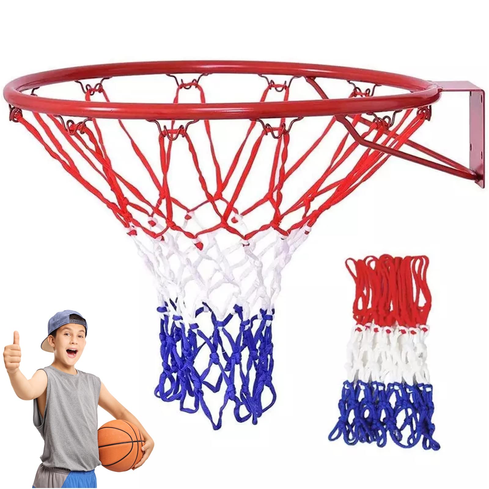 Rete Per Canestro Da Basket - Sostitutiva, Nylon, Colori Blu-Rosso-Bianco, 52 Cm - Foto 3