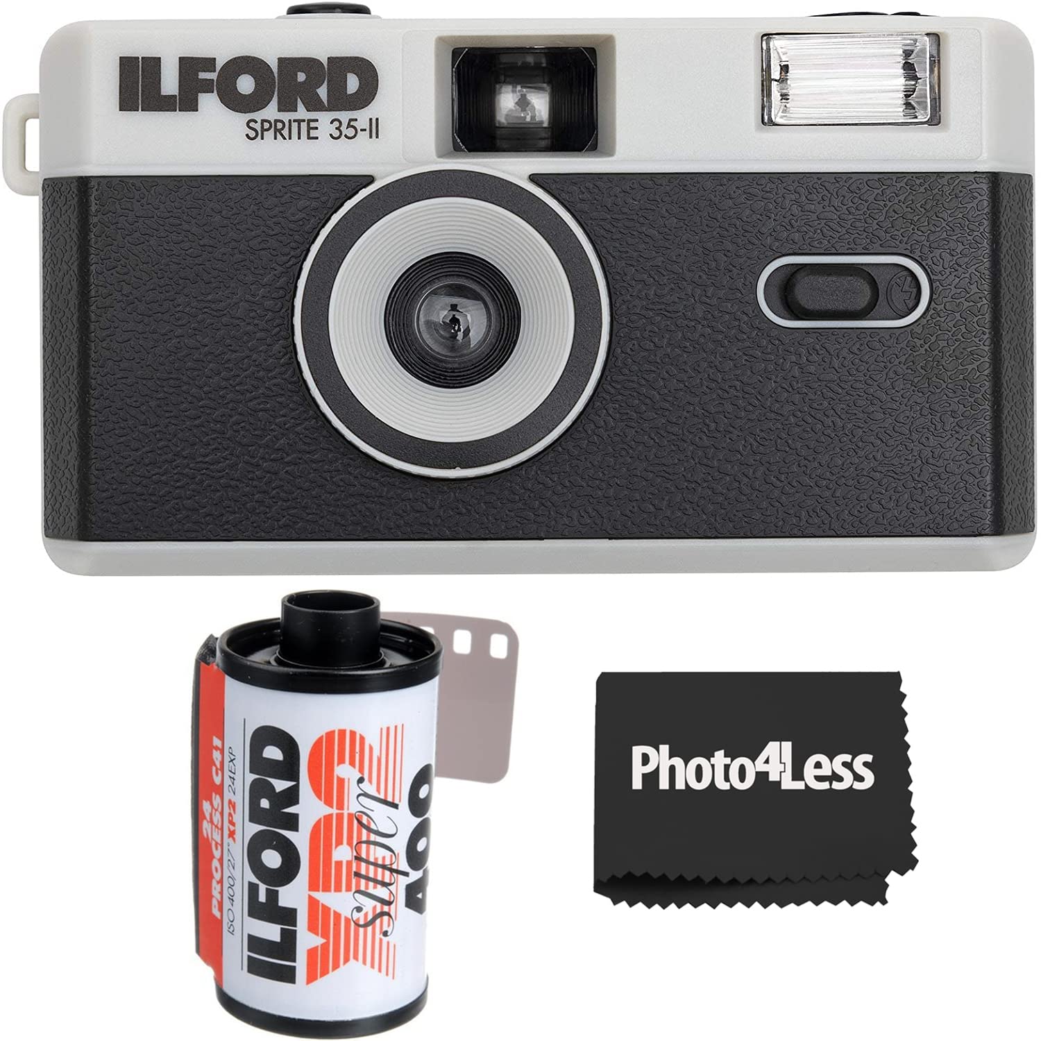 Ilford Sprite 35-II 35mm Camera Black & Silver + Ilford XP2 400 35mm B&W Film 24 Exposures