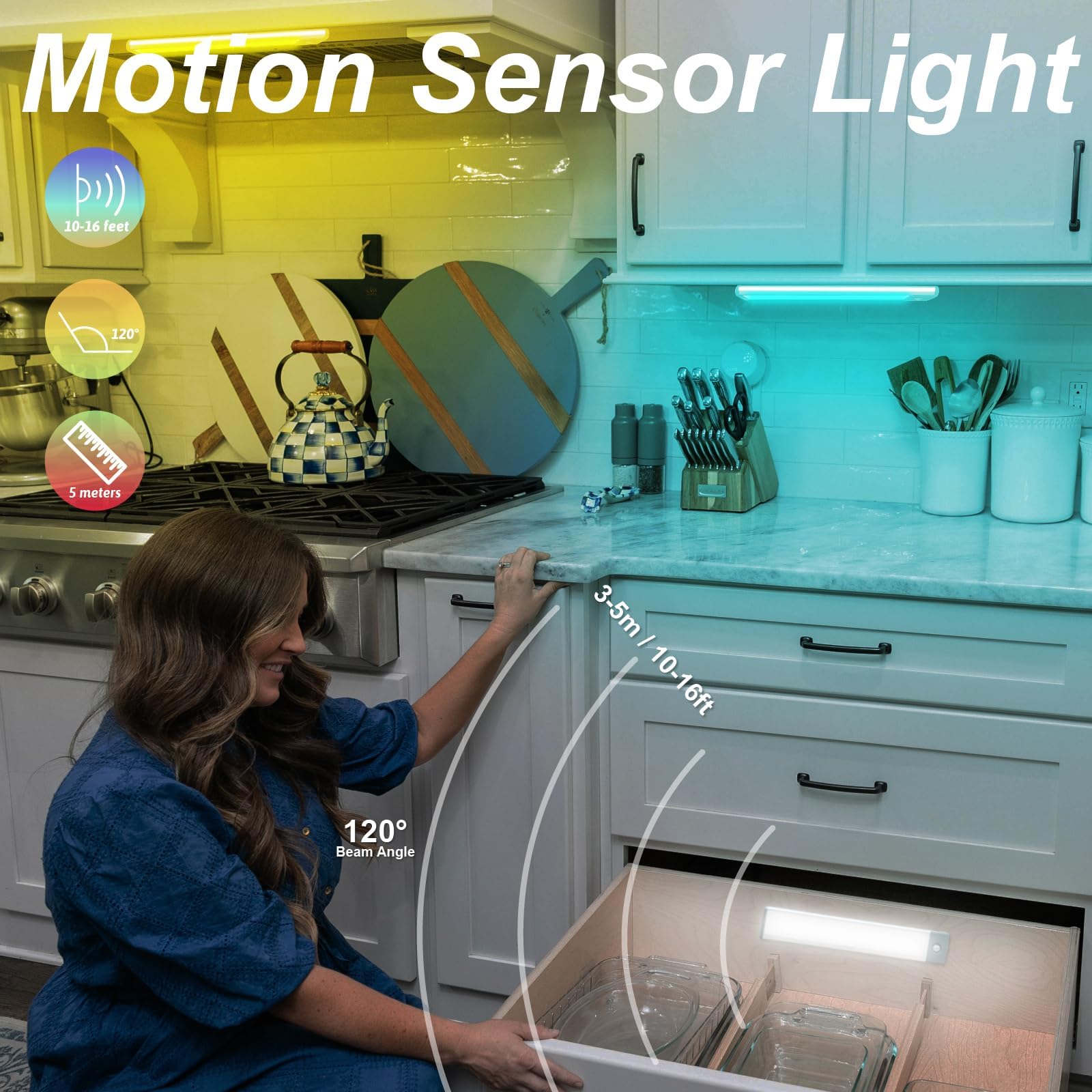 LEPOTEC Luce Armadio RGB con Sensore di Movimento e Magnete, Illuminazione per Interni con Luminosità Dimmerabile per la Casa, Armadio, Cucina, Camera da Letto, Sala Giochi, Campeggio ecc, 2 Pezzi