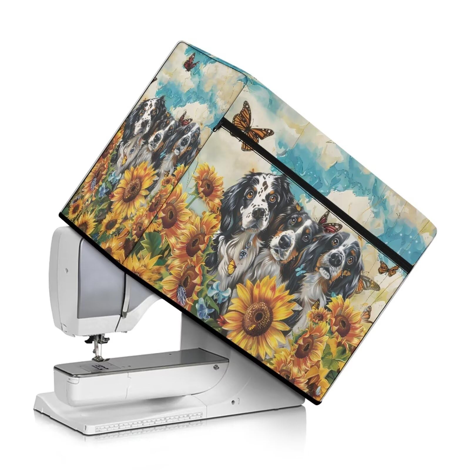 Kathyboom Women's Dog Sunflowers Sewing Machine Cover With Pockets,Protective Cover For Most Standard Sewing Machines Easy To Use