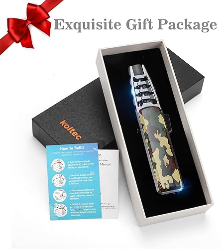 Miniatura 6 de KOLTEC Linterna de butano, encendedor de cocina resistente al viento para exteriores, recargable y ajustable, con llama de chorro de butano con