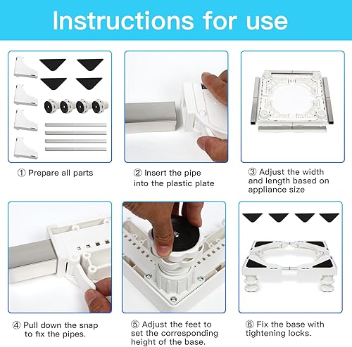 Miniatura 7 de Nefish Mini soporte para refrigerador ajustable con 4 pies fuertes, base universal para electrodomésticos, soporte resistente para lavadora y